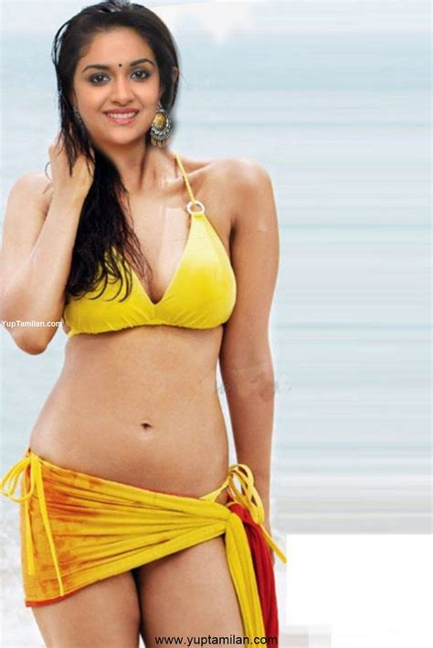 Keerthi Suresh Navel Show Deep Cleavage And Bikini