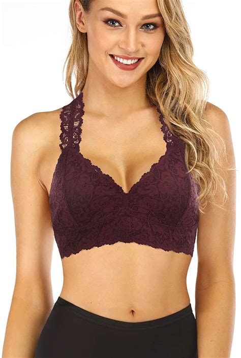 rolewpy women s sexy lace bra removable padded racerback breathable