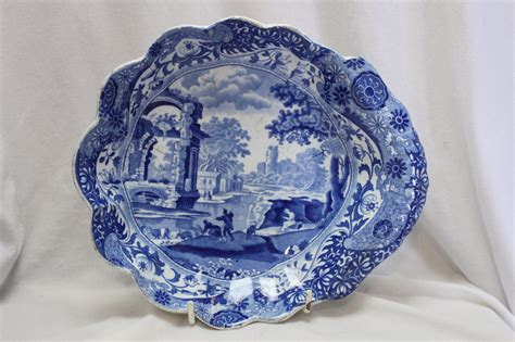 spode dessert bowl decorated  blue italian pattern china rose antiques