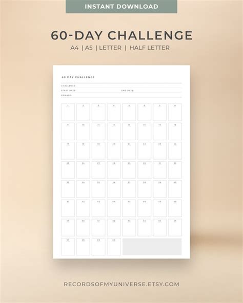 printable editable  day challenge goal tracker