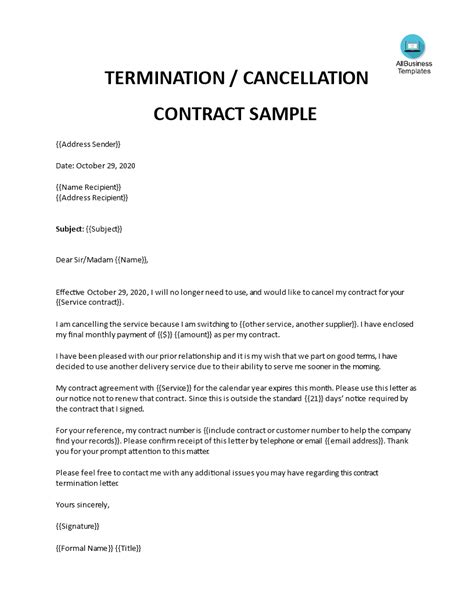 letter  termination  contract templates  allbusinesstemplatescom