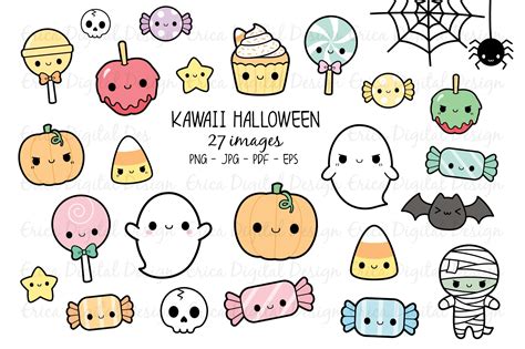 kawaii halloween clipart set  cute halloween images