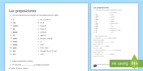 prepositions worksheet worksheet spanish teacher