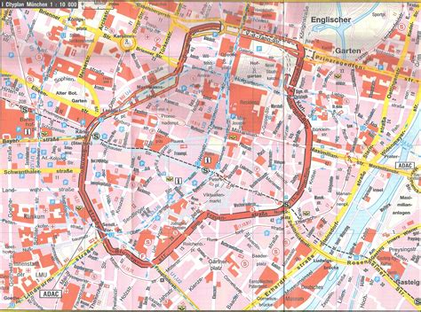 large detailed tourist map  central part  munich city vidianicom