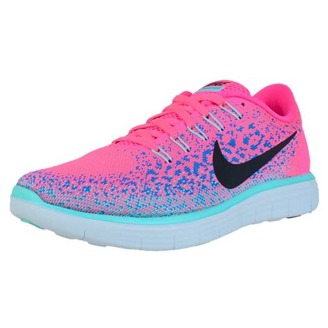 nike nike womens  rn distance running shoes hyper pink black blue glow