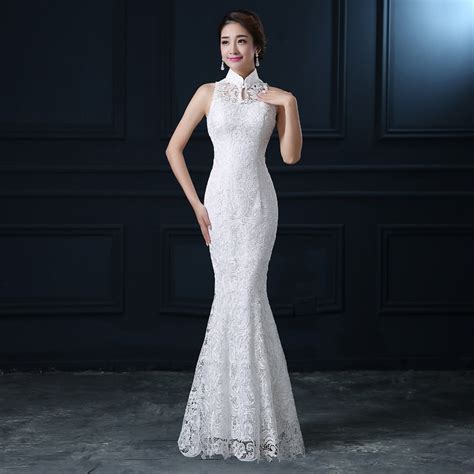 qipao white lace cheongsam modern chinese traditional wedding dress
