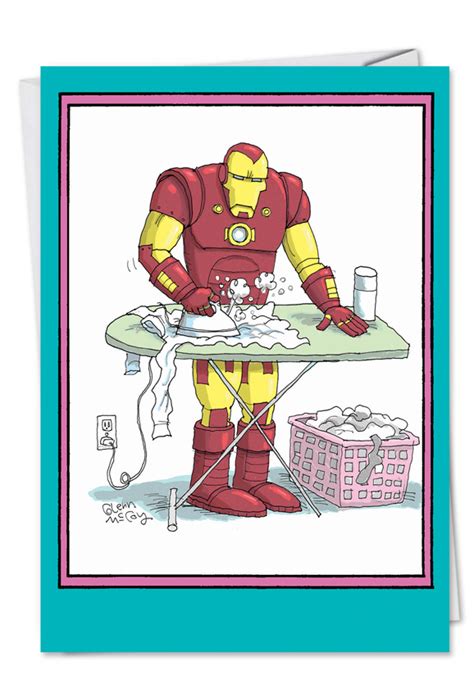 Ironing Iron Man Cartoons Birthday Mother Greeting Card