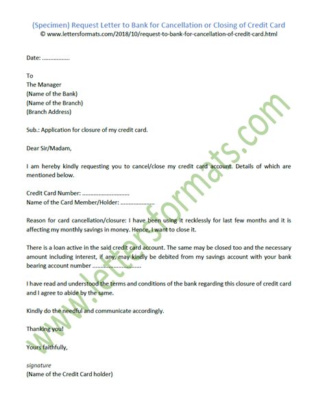 request letter  bank  cancellation closing  credit card