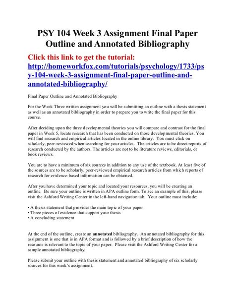 psy  week  assignment final paper outline  annotated bibliogra