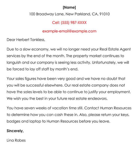 real estate contract termination letter   samples