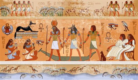 ancient egypt scene mythology egyptian gods and pharaohs stock vector