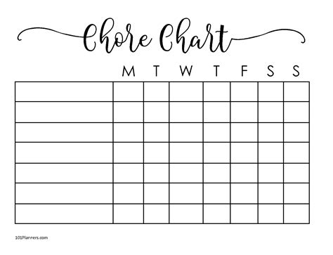printable calendar chore chart