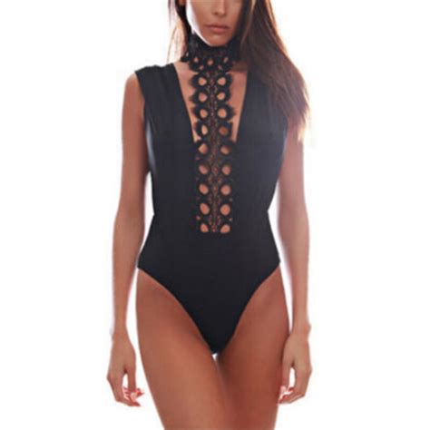 Sexy Black High Neck Lace One Piece Swimsuit 2017 Sexy Women Bathing