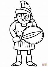 Greek Soldier Ancient Coloring Pages Greece Drawing Cartoon Odysseus Printable Color sketch template