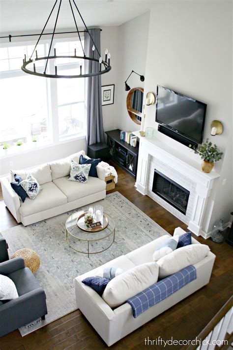 symmetrical great room layout   sofas livingroomdecorations
