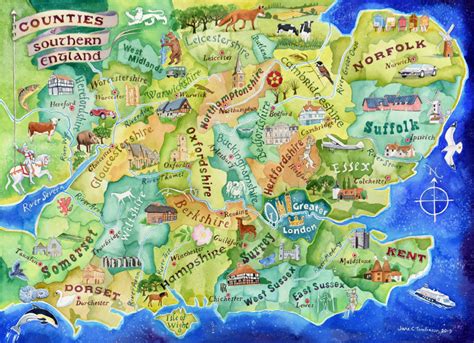 counties  southern england map  painting  jane tomlinson