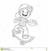 Boy Coloring Cartoon Outline Skateboard Kids Book Vector Contour Thumbs sketch template