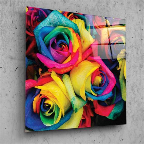 Wall Art Glass Print Canvas Picture Large Colourful Roses
