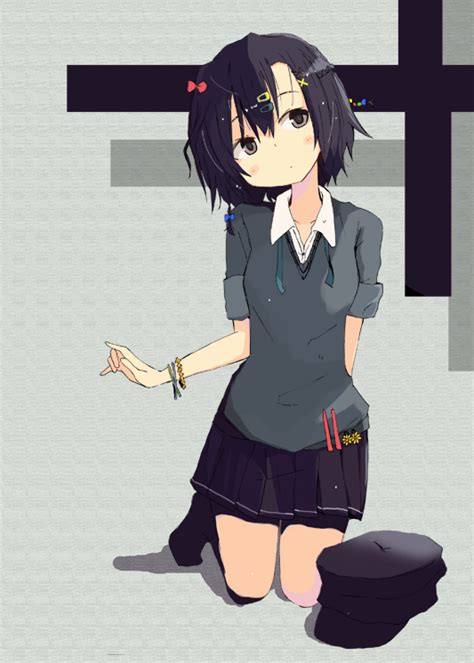 safebooru 1girl amagami bad id black eyes black hair face hair