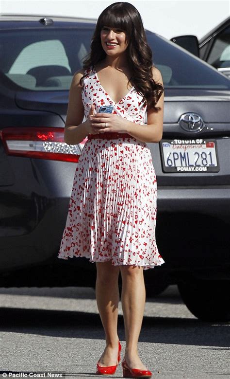lea michele wears a gold band on set after glee s proposal cliffhanger