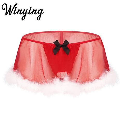 men christmas underwear red tulle sheer lingerie crotchless sexy g