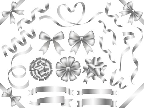 set  assorted silver ribbons isolated  white background