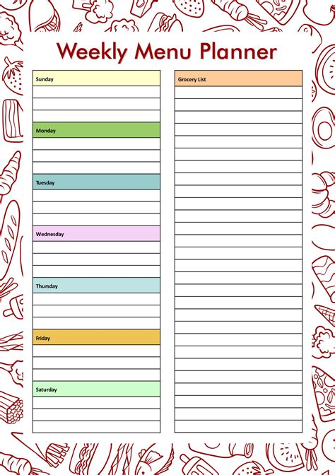 printable meal planner calorie charts