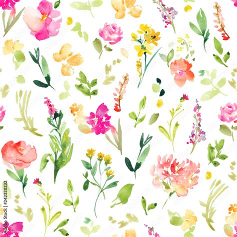 spring floral field pattern background wallpaper pink spring flowers watercolor pattern stock