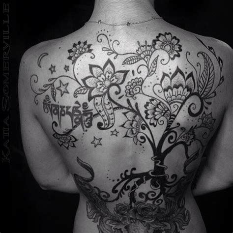 Nice Sacret Tree Back Tattoo By Katia Somerville Best