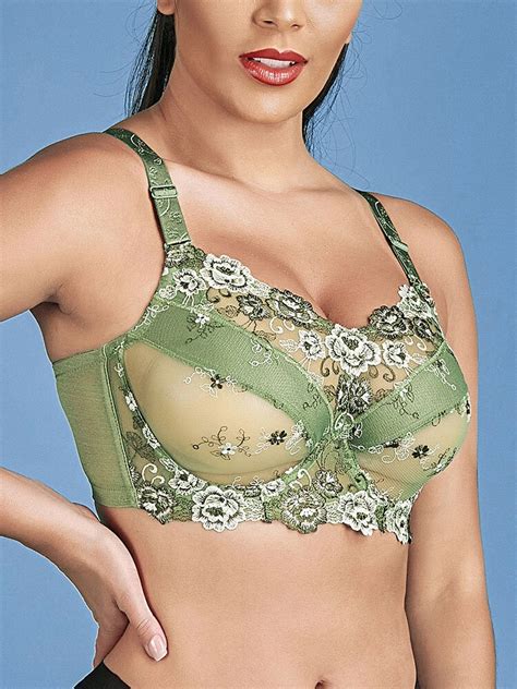 plus size push up embroidery full coverage lace gather breathable bras