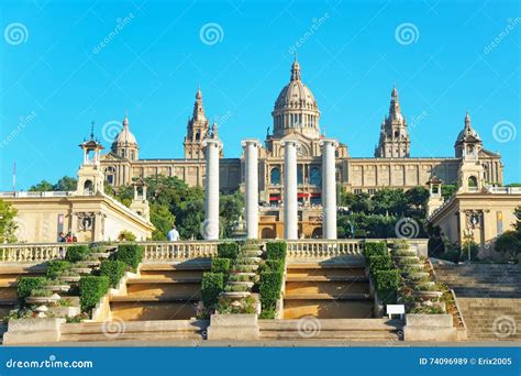 national palace  montjuic hill  barcelona  spain editorial stock image image  city
