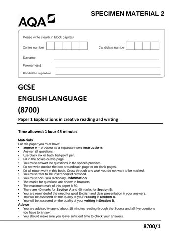 aqa style english language paper  sample exam paper teaching resources
