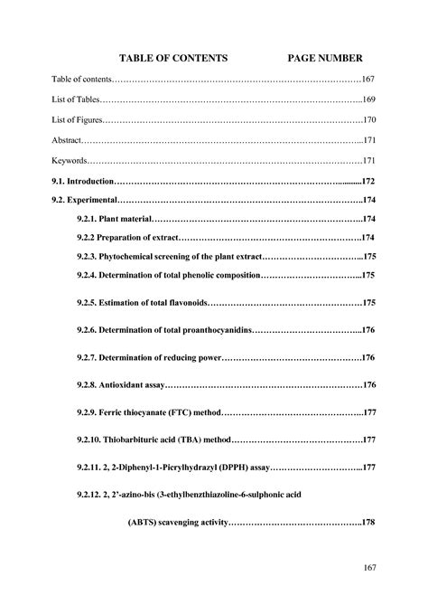 sample table  contents  research paper contents page word table