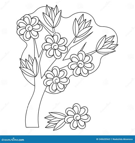 coloring page  kids blooming tree vector illustration stock vector