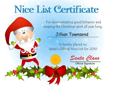 printable santa certificate template