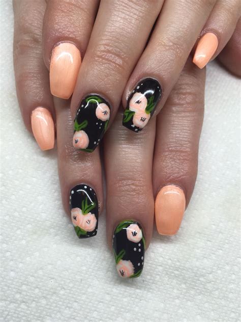 gel nails with hand drawn design using gel by melissa fox
