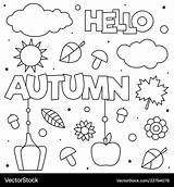 Autumn Hello Coloring Vector sketch template