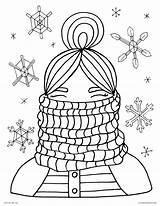 Coloring Pages Winter Girl Scarf Cozy Solstice Color Adults Printable Snow Let Kids Template Getcolorings sketch template