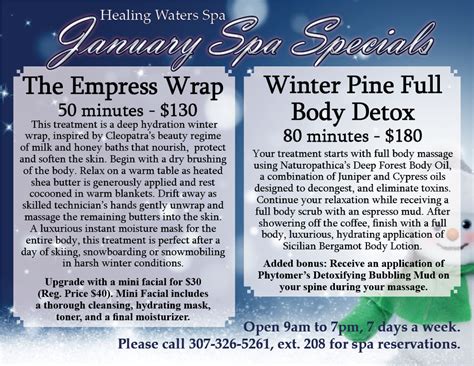 january  spa specials   healing waters spa