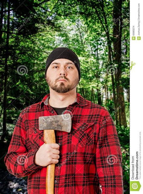 lumberjack woodsman posing  axe photo stock  woodsman