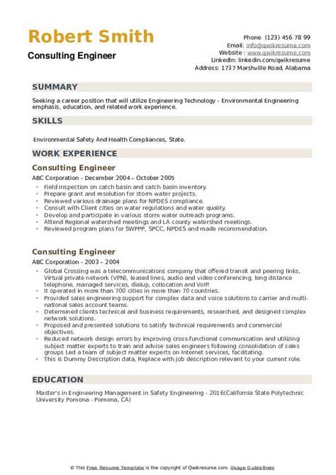 consulting engineer resume samples qwikresume