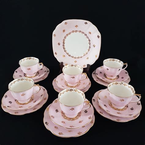 vintage tea set  piece pink tea party   bone china tea cups