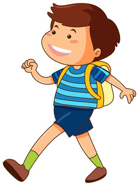 happy boy  yellow backpack  vector art  vecteezy