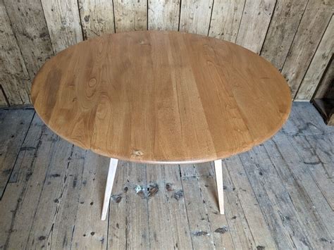 ercol drop leaf kitchen dining table rare gold label natural finish roundoval gplanera