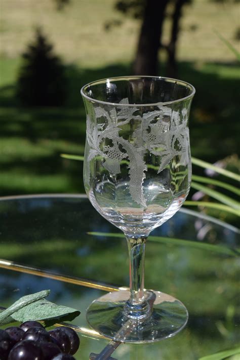 antique etched optic wine glasses set of 5 central glass