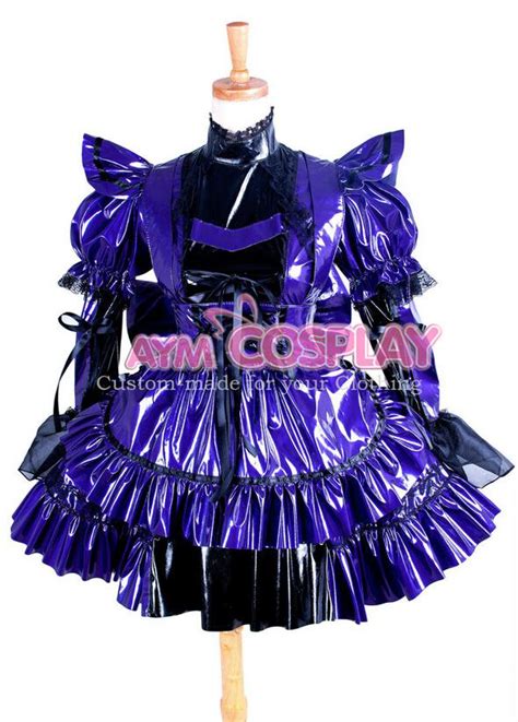 New Arrival Custom Made Sexy Sissy Maid Purple Dress Pvc Lockable