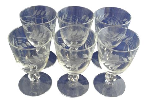 Antique Etched Crystal Wine Glasses Set Of 6 Chairish