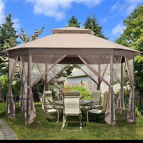 costway    octagonal patio gazebo canopy shelter double top wnetting sidewalls walmart