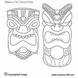 Totem Coloring Tiki Pages Pole Mask Printable Poles Luau Template Paper Faces Hawaiian Party Survivor Drawing Outlines Kids Print Clip sketch template