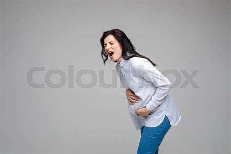 Screaming Pregnant Woman Embracing Tummy Stock Image Colourbox